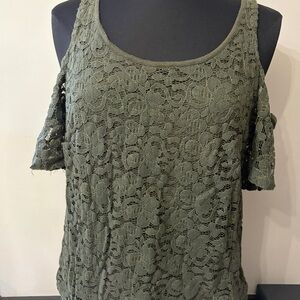 Olive Lace Cold Shoulder Top